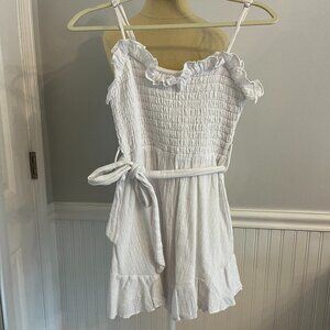 Skylar+Madison white dress with ruffle trim at top